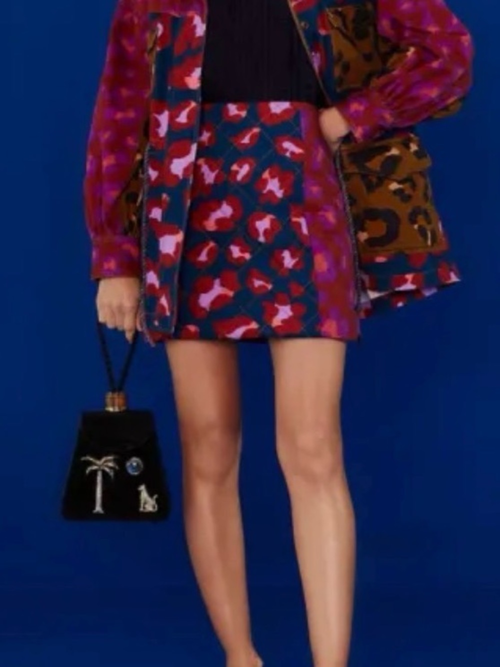 FARM Rio mixed leopards skirt Berry & Navy Floral Mini Skirt XS